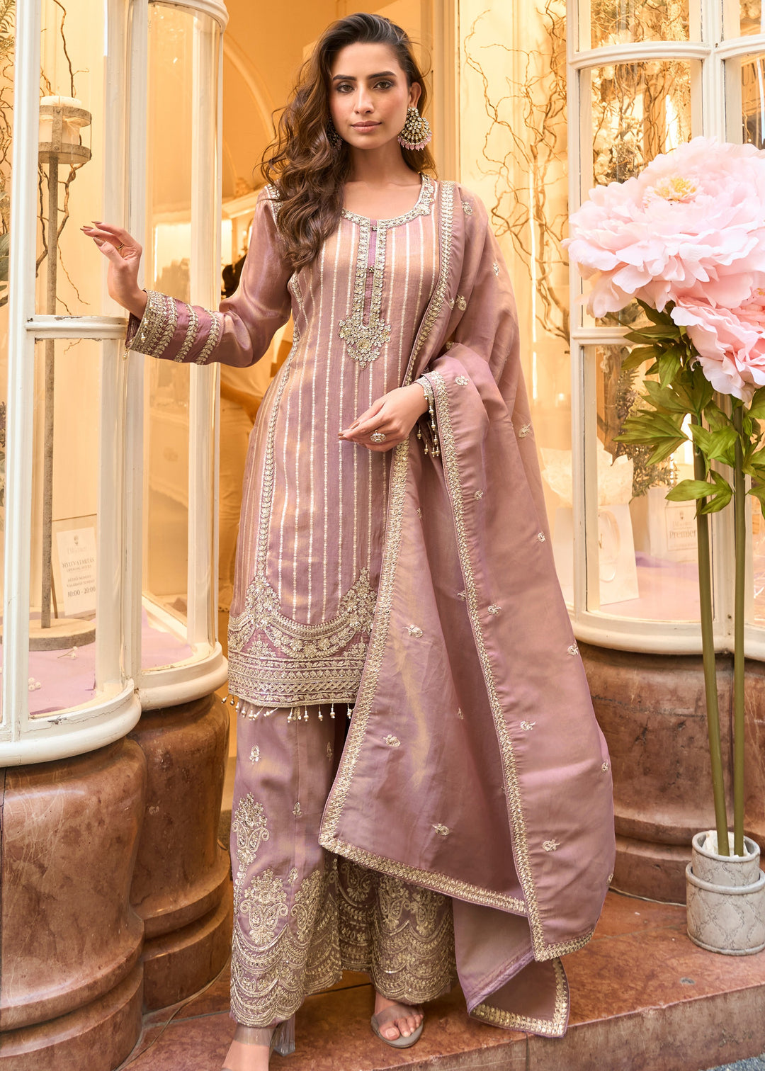 African Purple Viscose Simar Jacquard Silk Plazo Suit