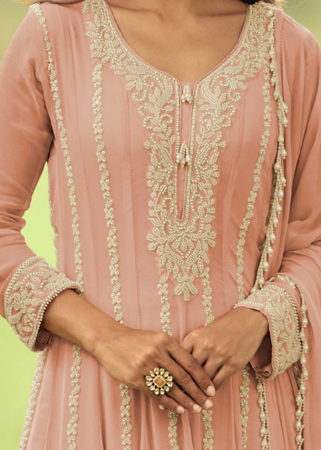 Peach Pink Georgette Anarkali Suit