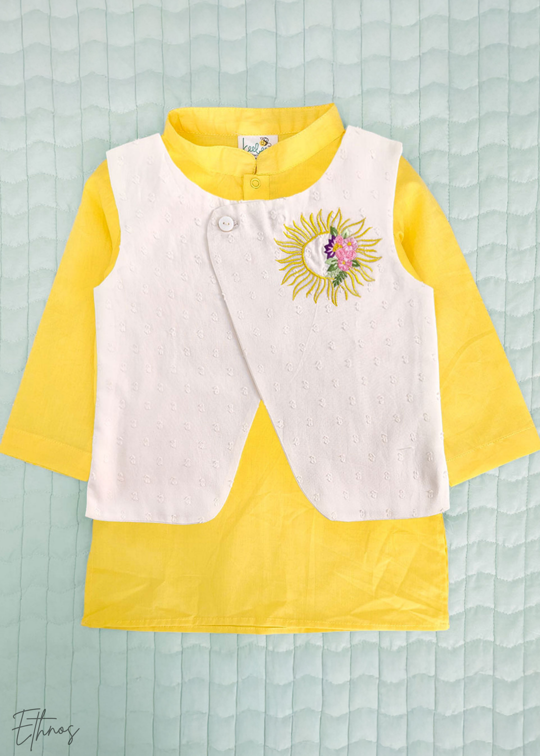 Organic Cotton Yellow & White kurta Set with Jacket - Sun