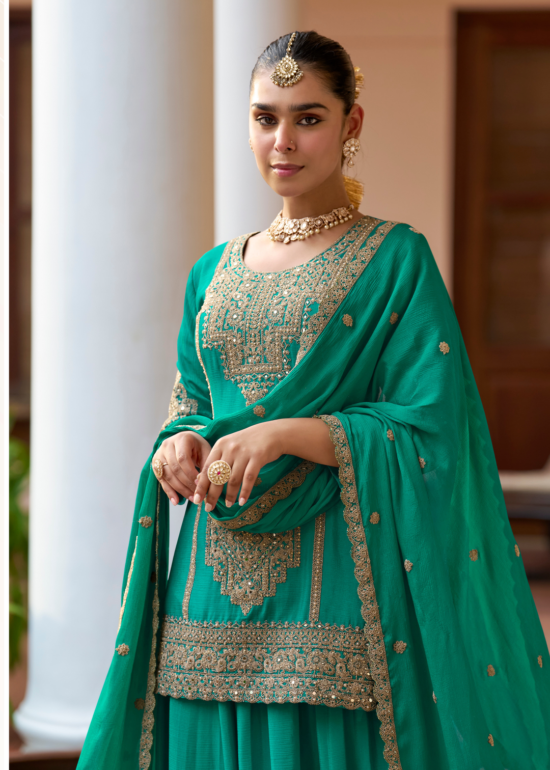 Emerald Green Chinon Palazzo Suit