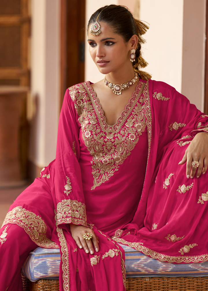 Rani Pink Chinon Palazzo Suit