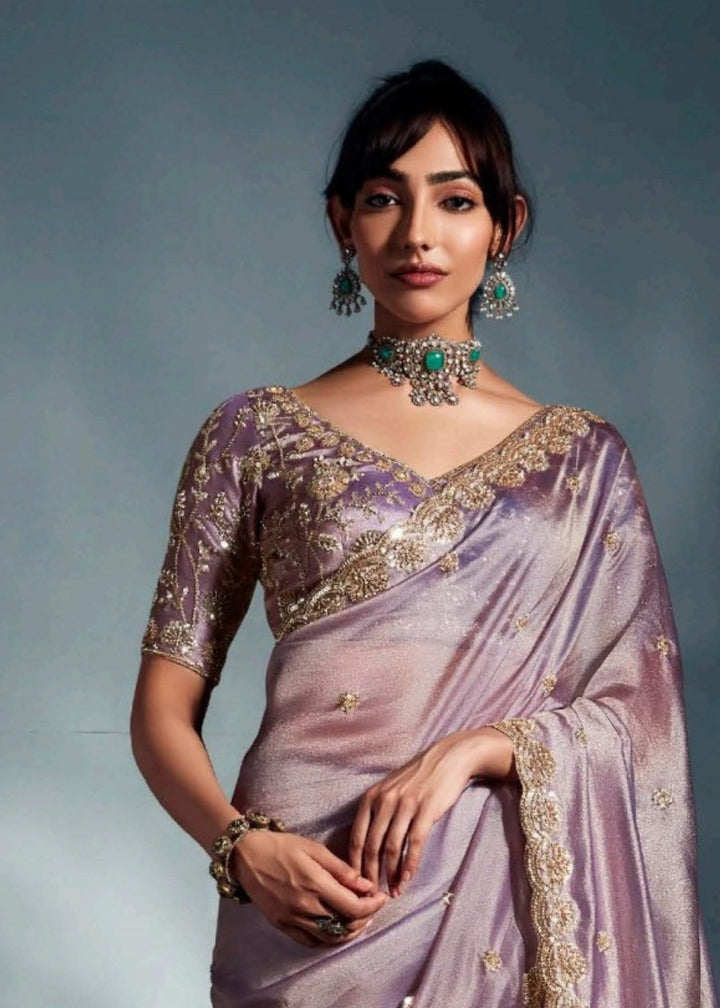 Lavender Pure Fancy Saree with Hand Worked Border