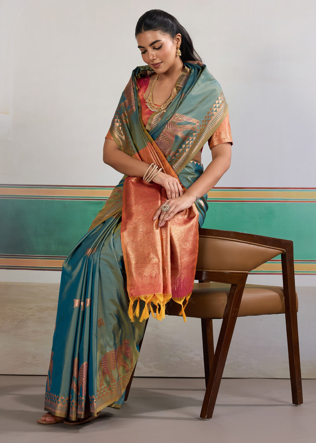 Teal blue Pure Silk Saree