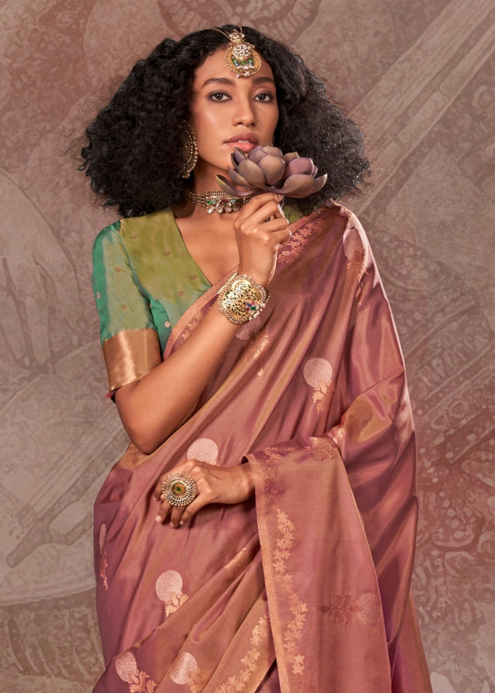 Chestnut Two Tone Handloom Weaving Silk Saree with Contrast Pallu