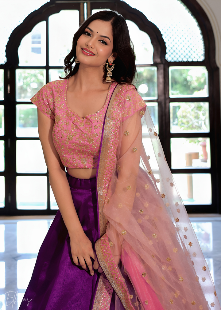 Pink and Purple Silk Lehenga Choli