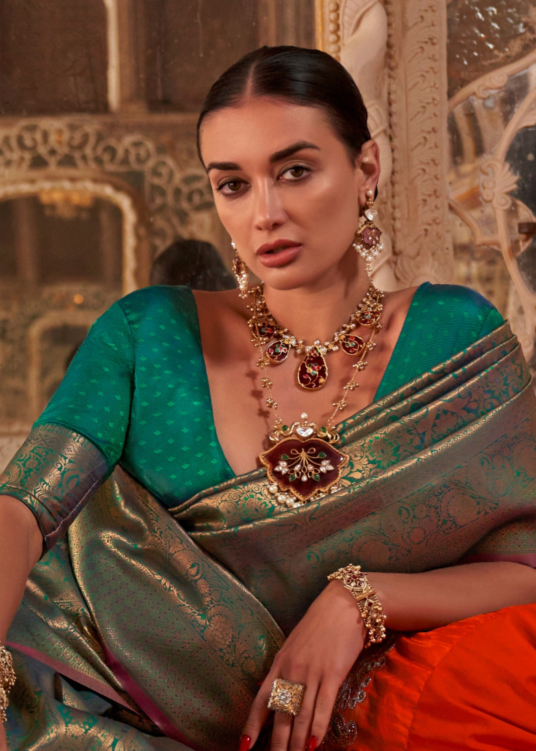 Seaweed Green Handloom Weaving Silk Saree