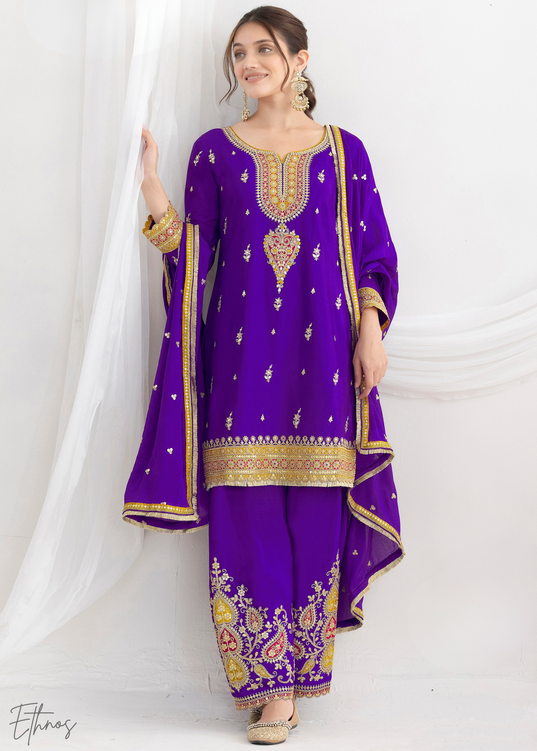 Indigo Purple Chinnon Silk Salwar Suit