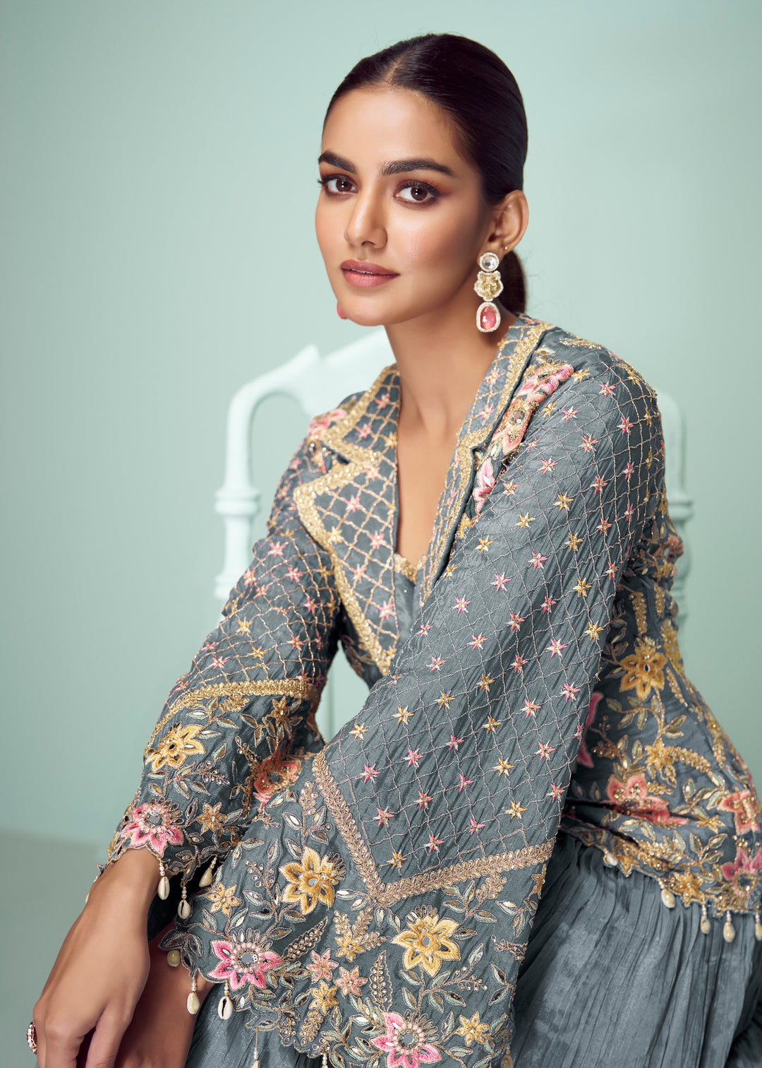 Slate Grey Chinon Top with Skirt