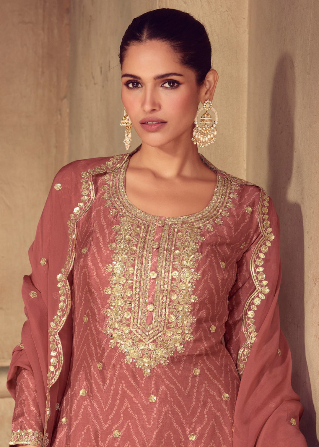 Dusty Pink Chinon Digital Print Salwar Suit