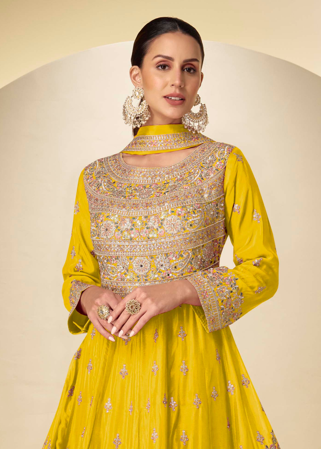 Marigold Yellow Chinon Salwar Suit