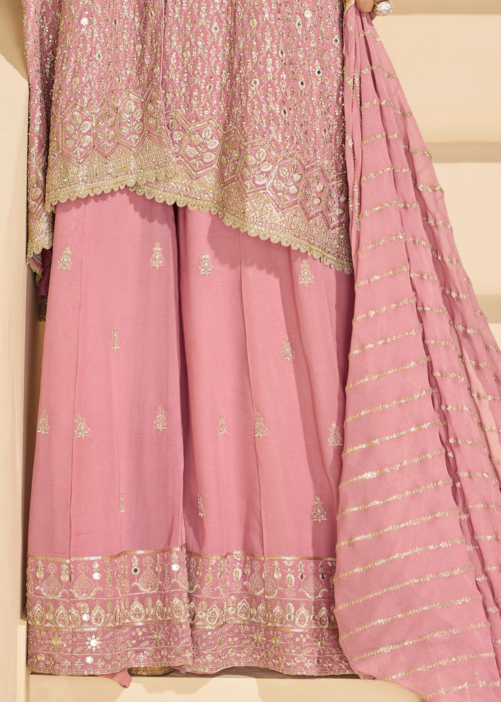 Blush Pink Georgette Plazo Suit With Hand Seroski And Embroidered Work