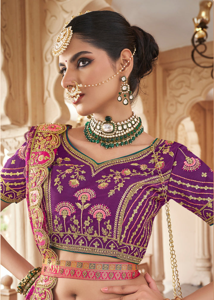 Bright Purple Banarasi Silk Lehenga with Zarkan & Cutwork