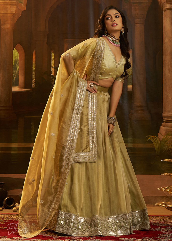Olive Crepe Art Silk Lehenga