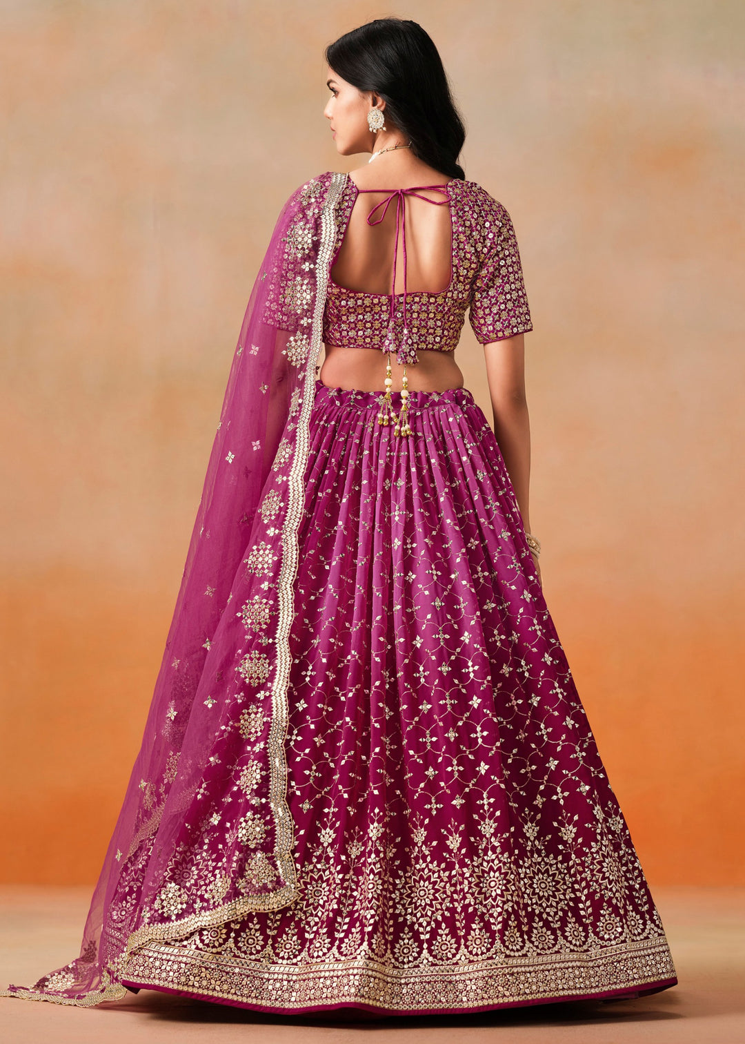 Red Pink Sequins Zari Embroidered Work Georgette Lehenga
