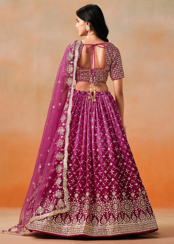 Red Pink Sequins Zari Embroidered Work Georgette Lehenga