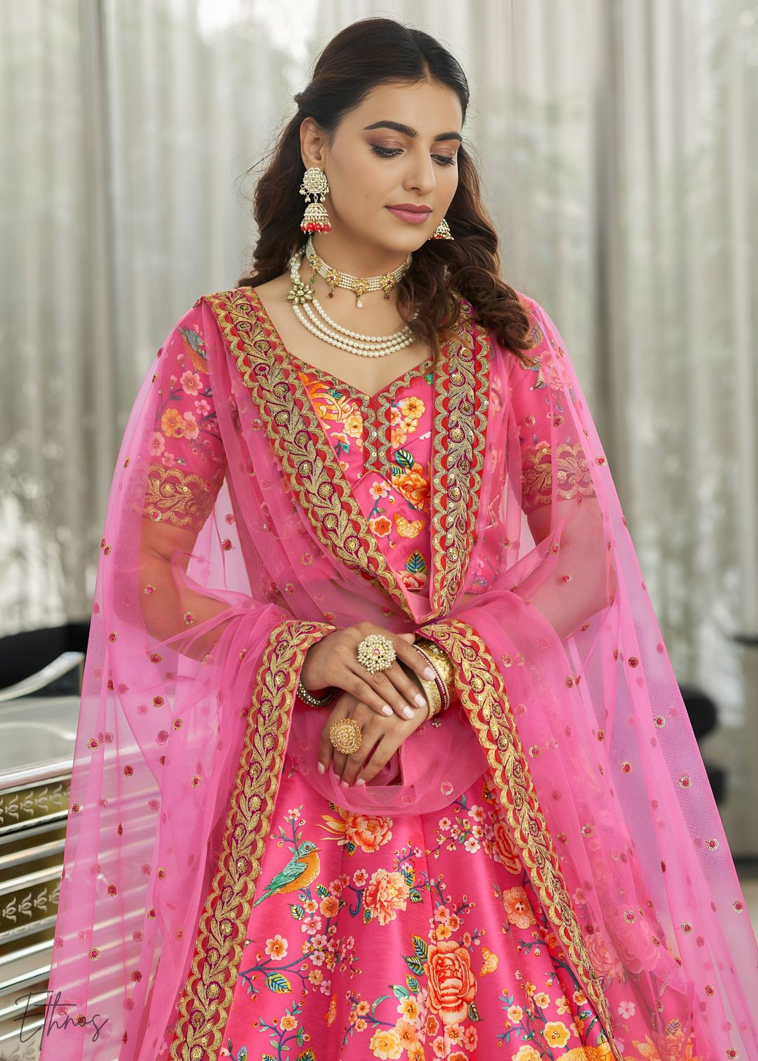 Deep Pink Silk Lehenga With Dupatta