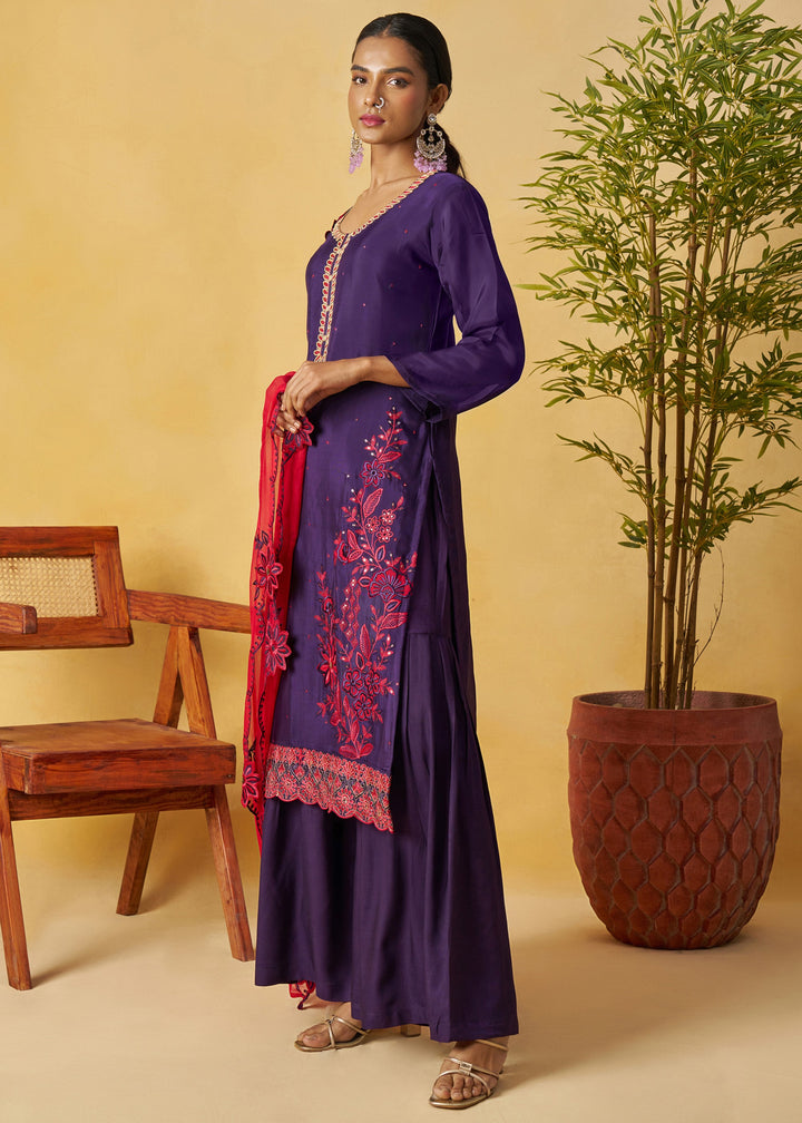 Deep Purple Salwar Suit with Wine Pink Dupatta
