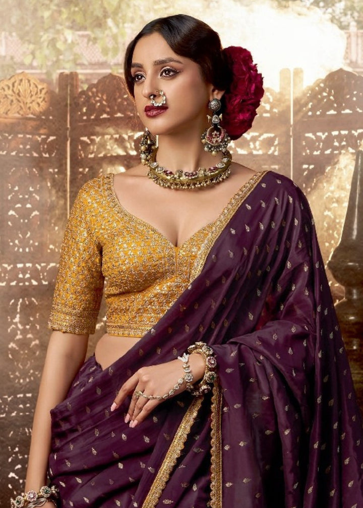 Burgandi Pure Viscous Crepe based fabric with Hand dying & Butti weaving Saree