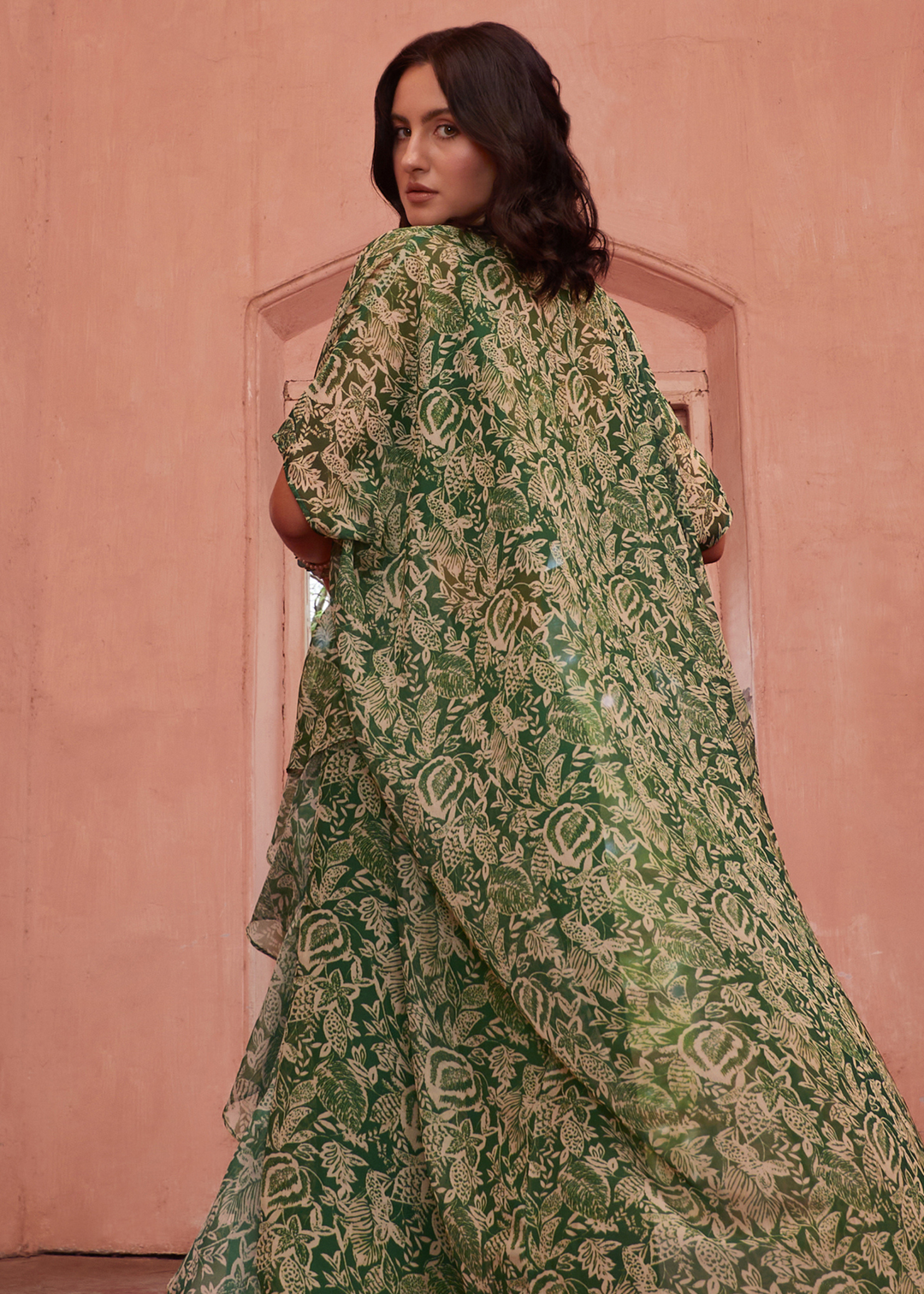 Forest Green Georgette Sharara Choli with Embroidery work