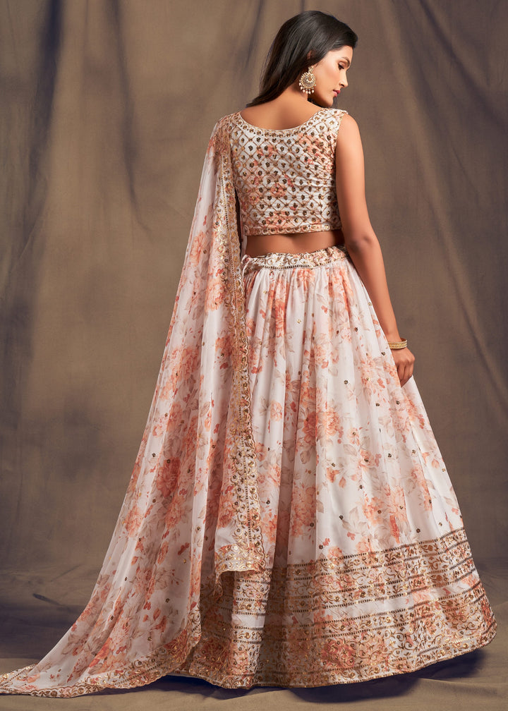 White Organza Lehenga Sequins Zari Embroidery Work