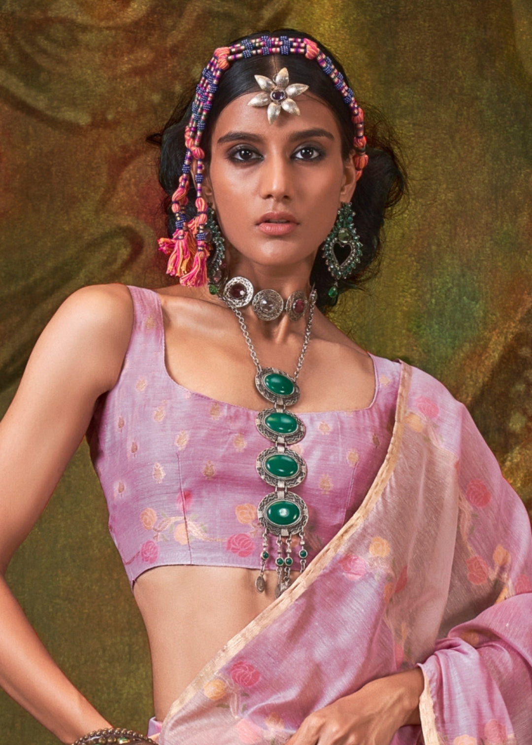 Baby Pink Cotton Silk Saree With Rangkaat Handloom Weaving