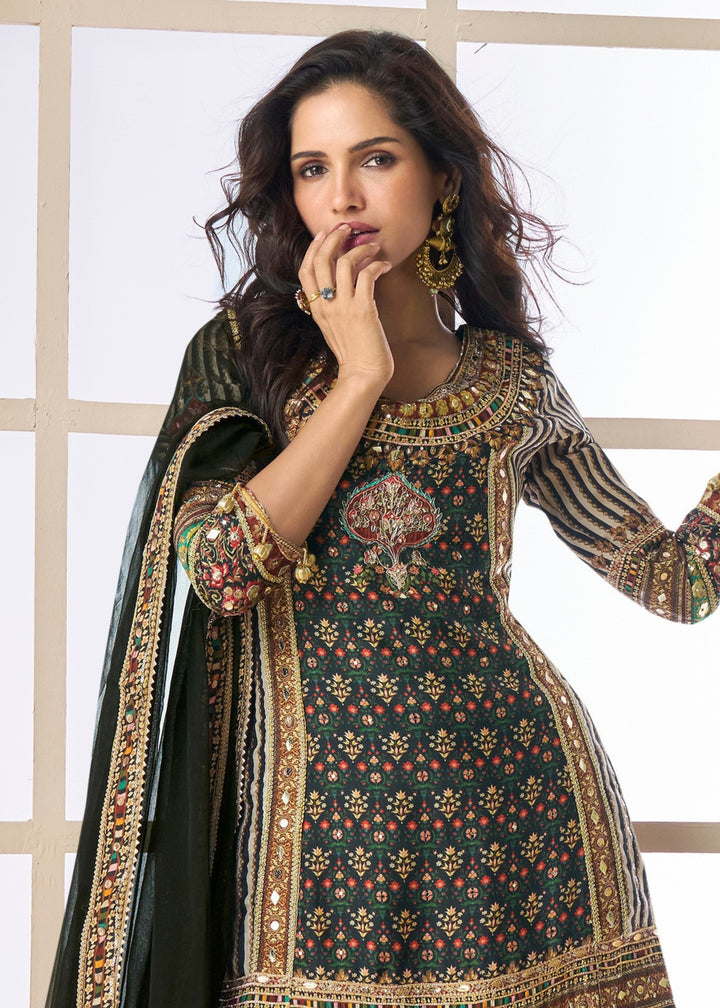 Deep Black Pure Viscose Natural Crepe Silk Salwar Suit