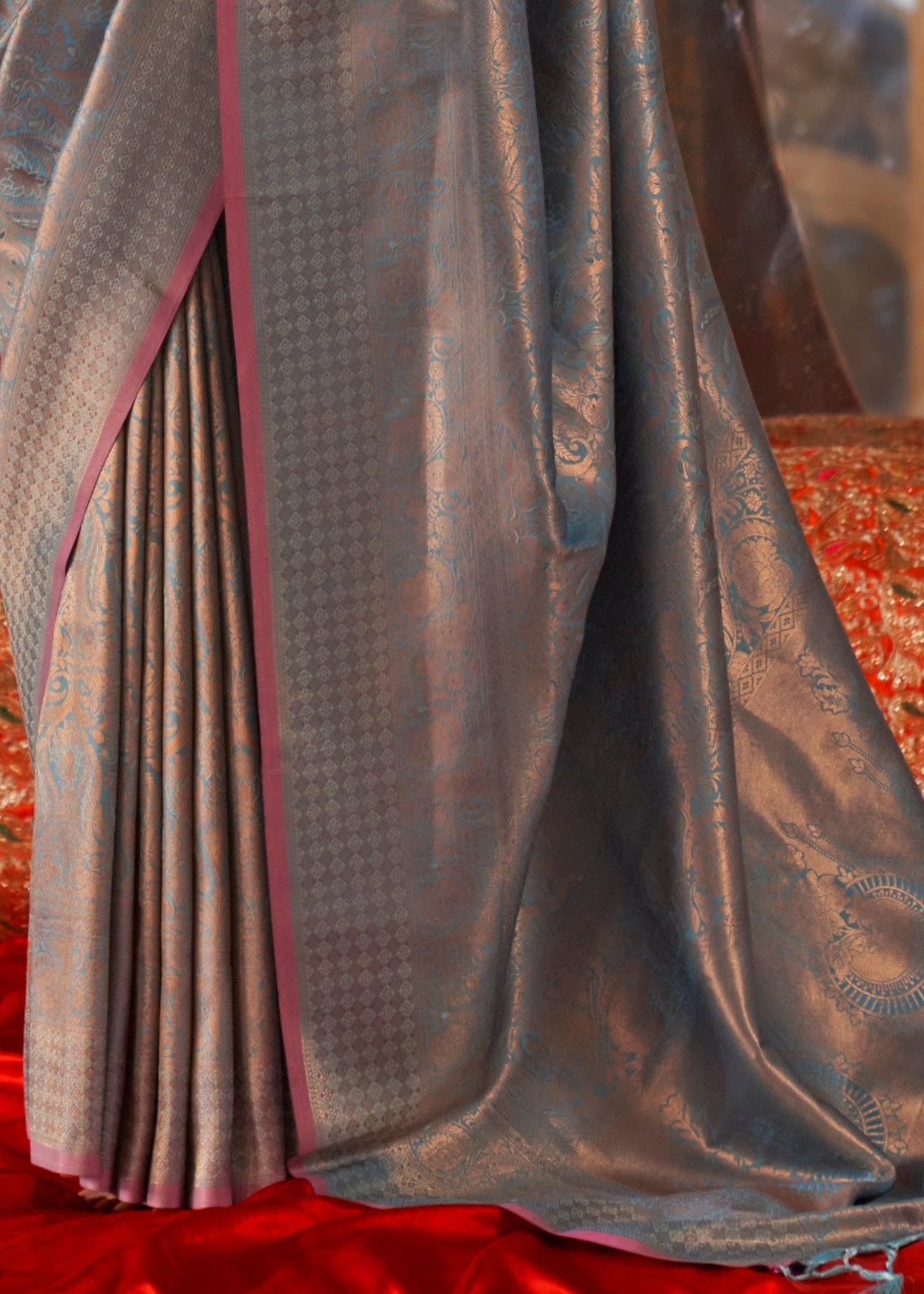 Azure Blue Handloom Weaving Silk Saree