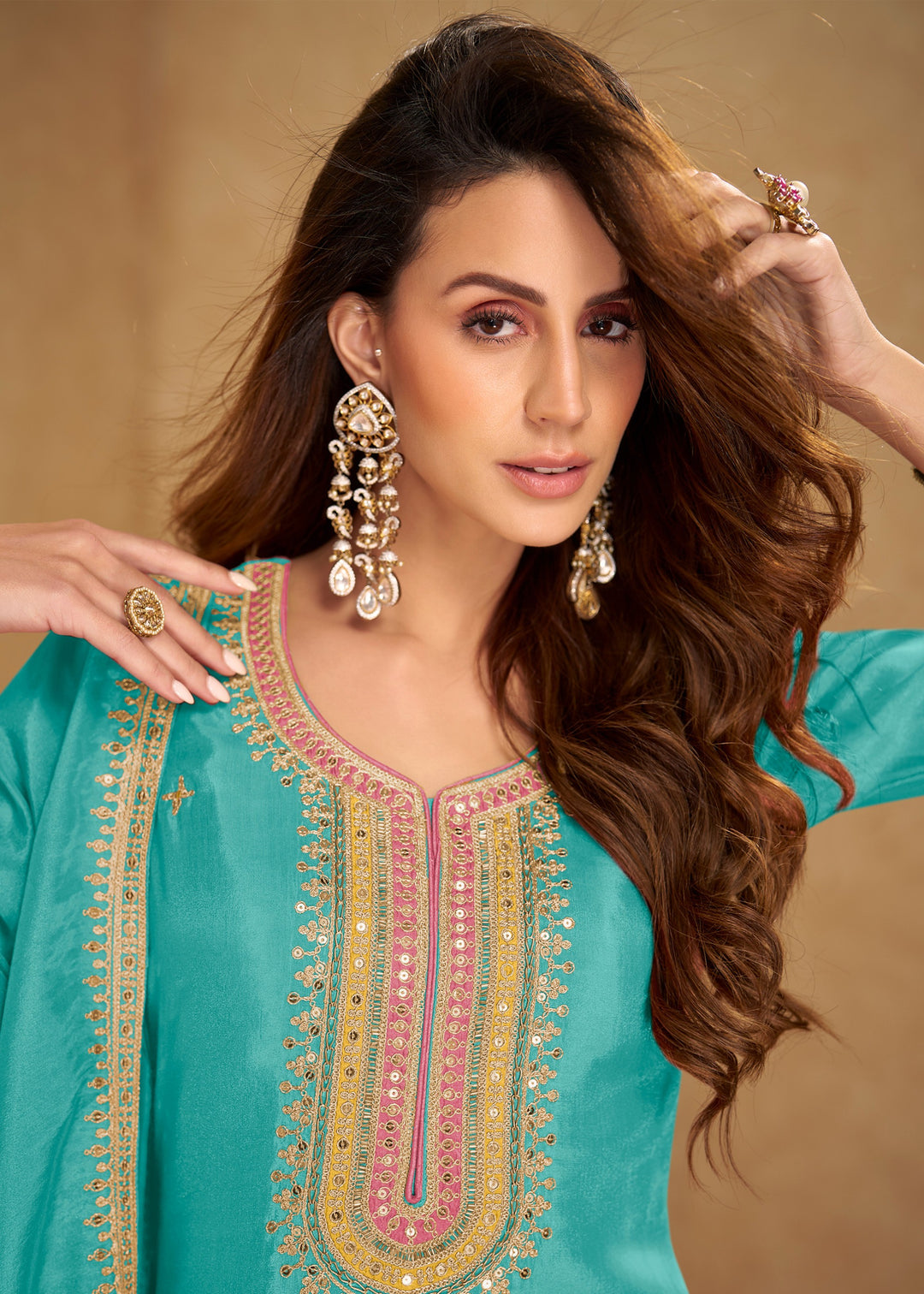 Aqua Blue Simar Silk Salwar Suit