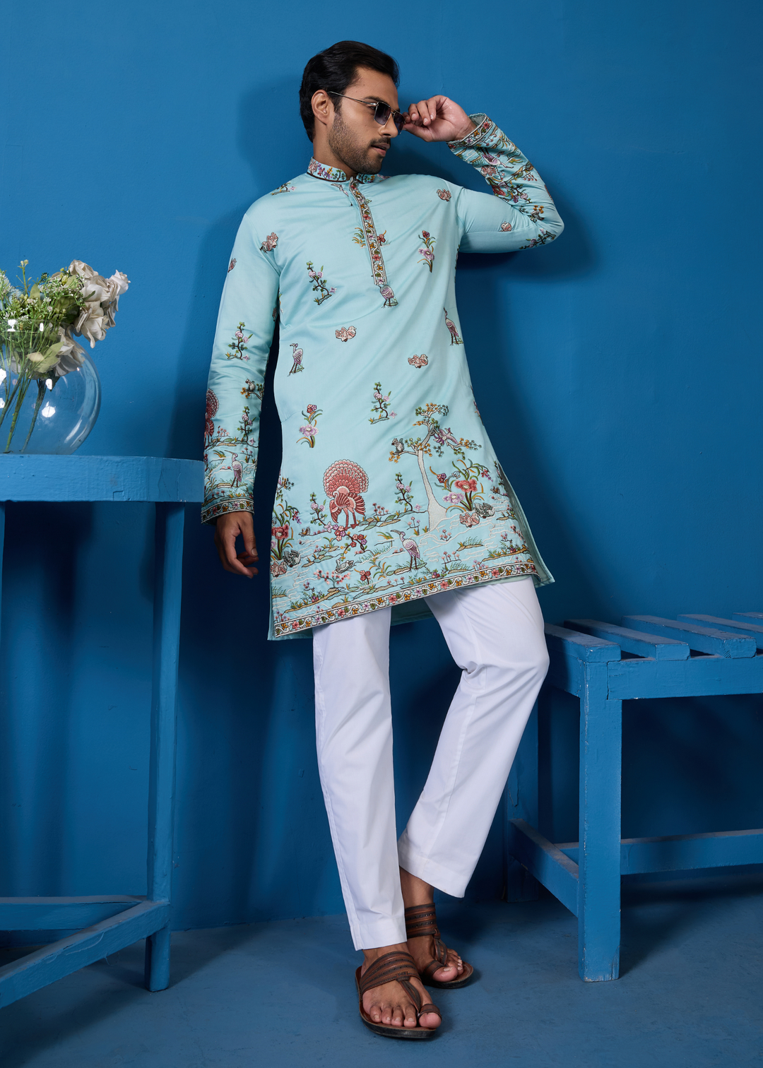 Seafoam Blue Mens Wear Kurta with Pant