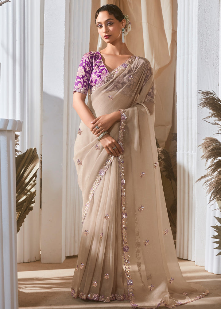 Trout Grey Fancy Silk Saree With Printed Blouse