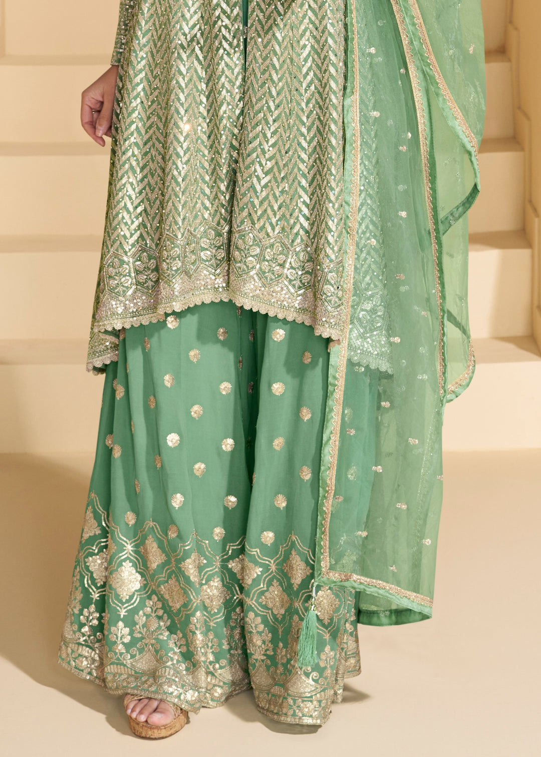 Light Green Georgette Palazzo Suit