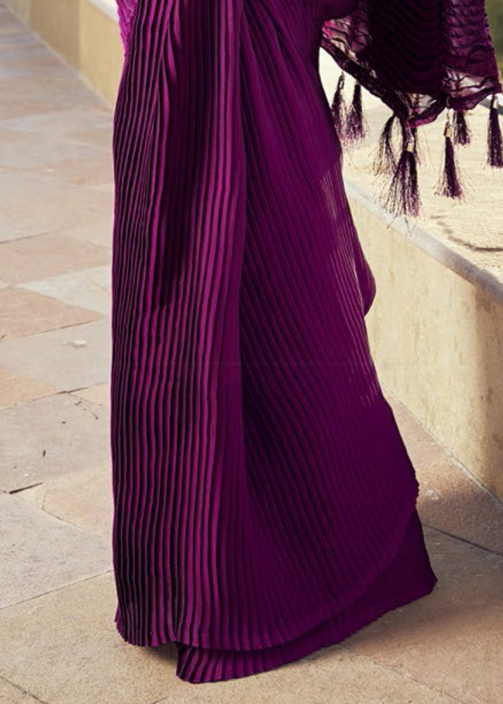 Jam Purple Crush Silk Saree With Beautiful Blouse