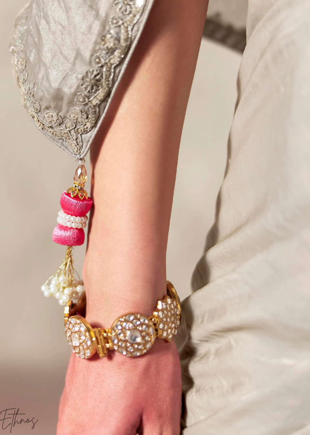 Silver Grey Embroidered Glass Tissue Designer Saree