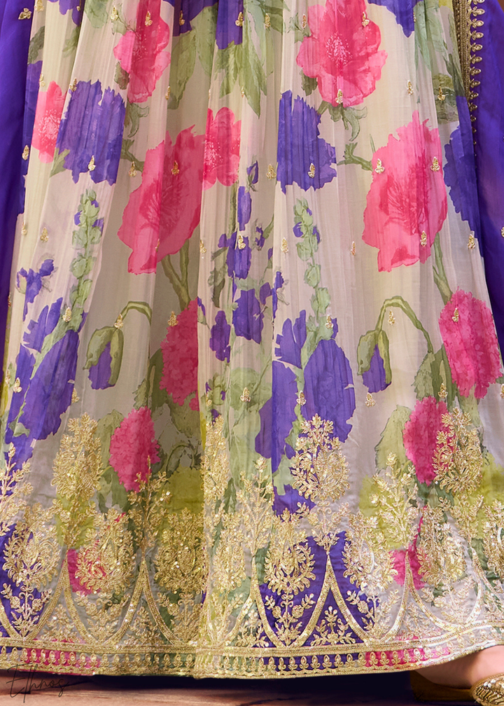 Amethyst Purple Chinon Silk Sharara Suit