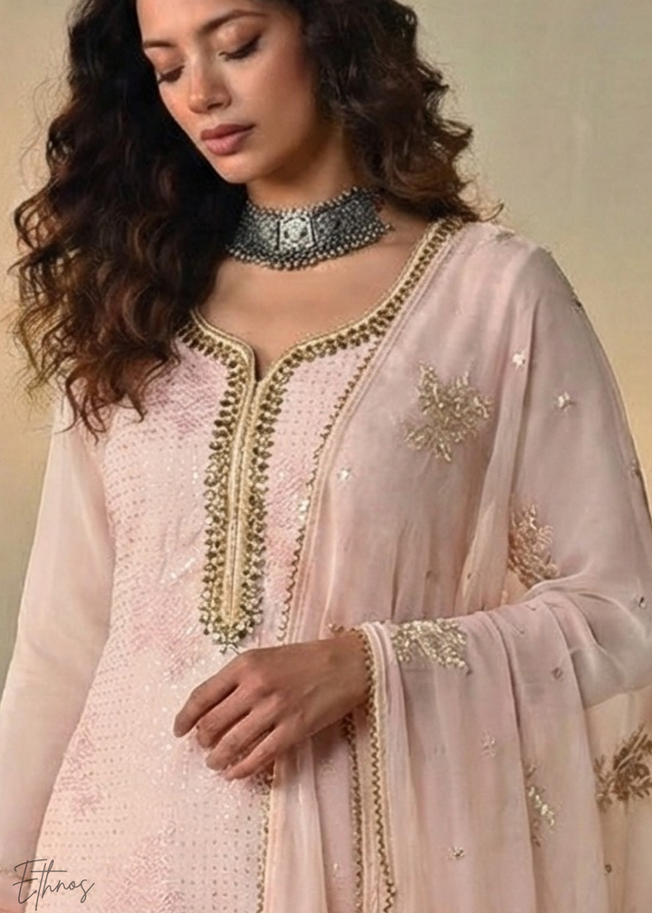 Peach Pink Georgette Pant Suit