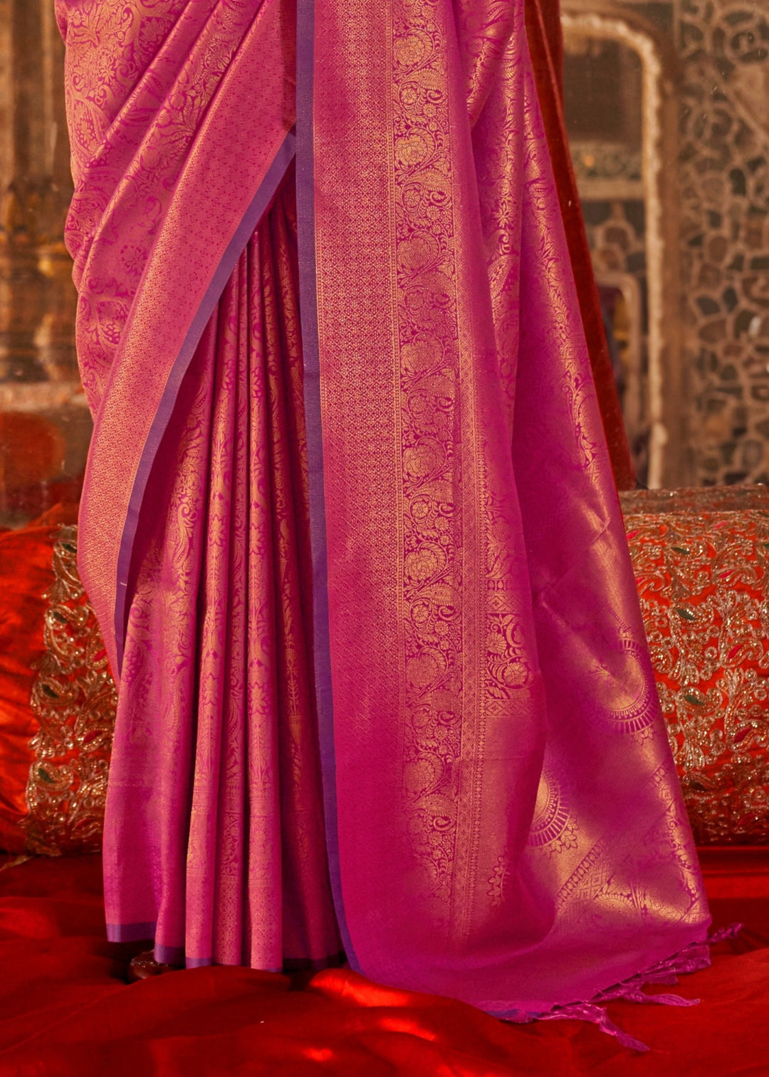 Barbie Pink Handloom Weaving Silk Saree