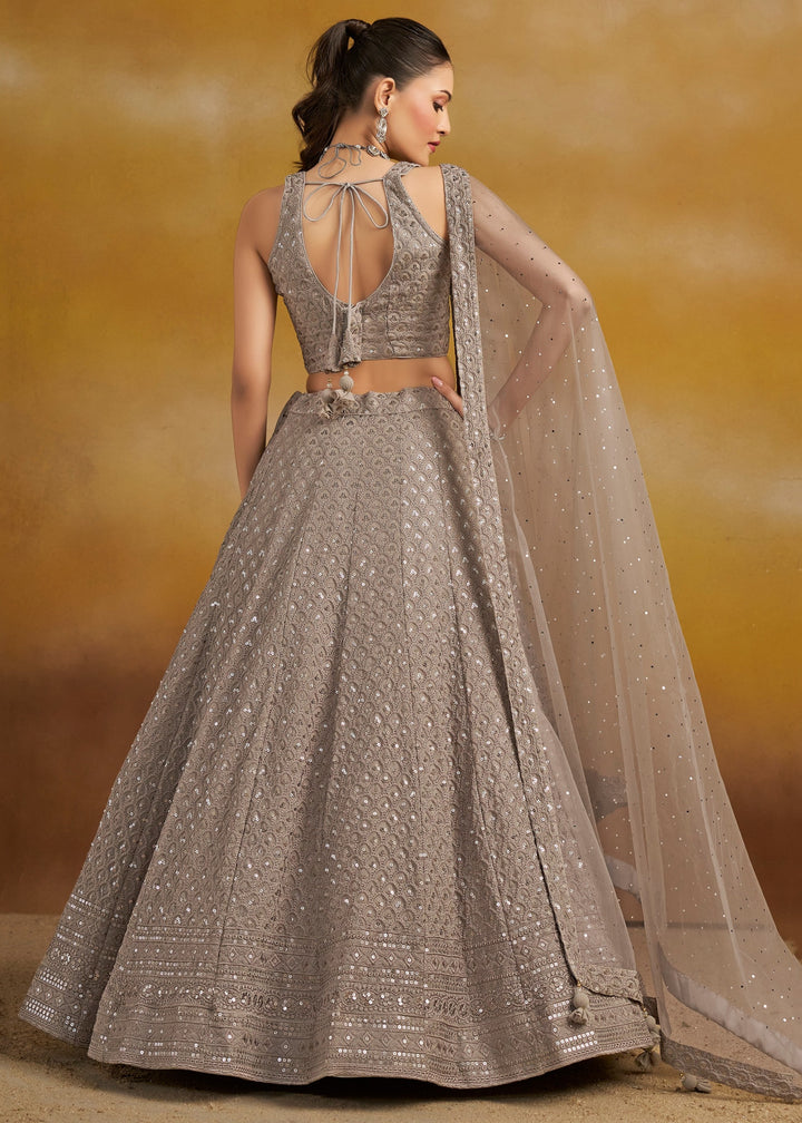 Grey Georgette Lehenga With Sequins and Thread Embroidered Work