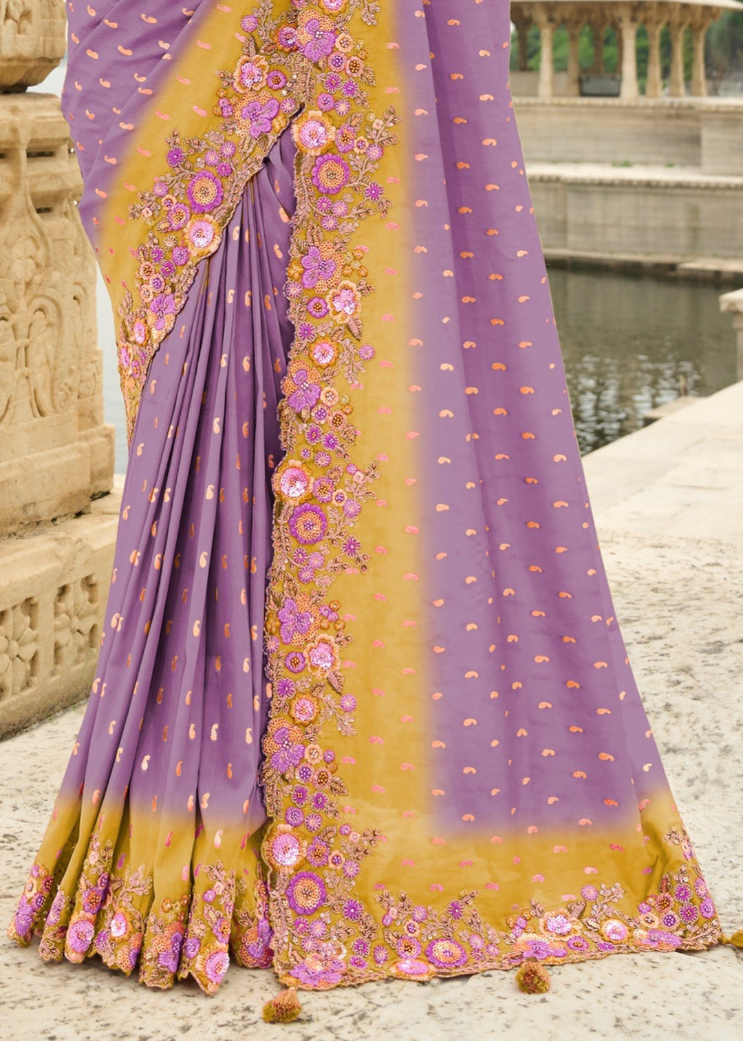 Orchid Silk Saree With Embroidery Cut and Butti Work