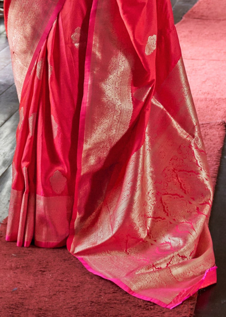 Bright Pink Two Tone Handloom Weaving Silk Saree