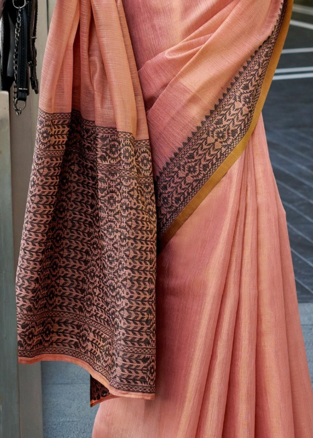 Peach Pink Linen Tissue Silk Saree