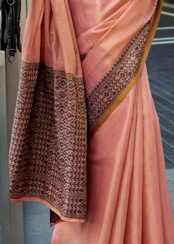 Peach Pink Linen Tissue Silk Saree