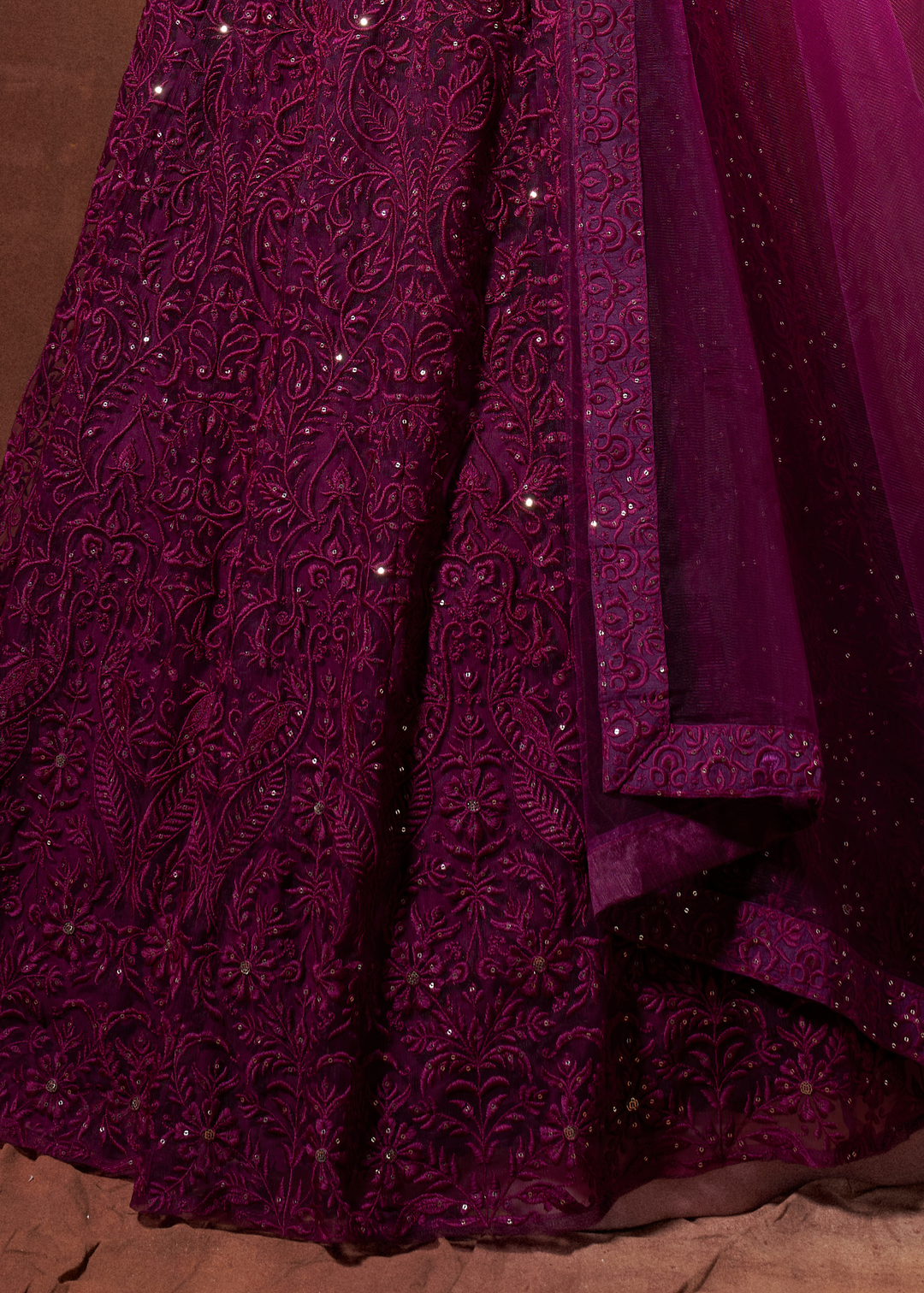 Wine Purple Designer Soft Net Lehenga Choli with Thread & Sequins work