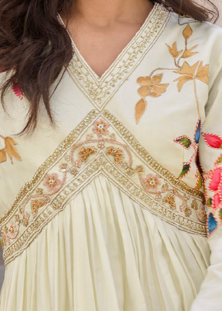 Pastel Pistachio Chinon Silk Gown with Dupatta