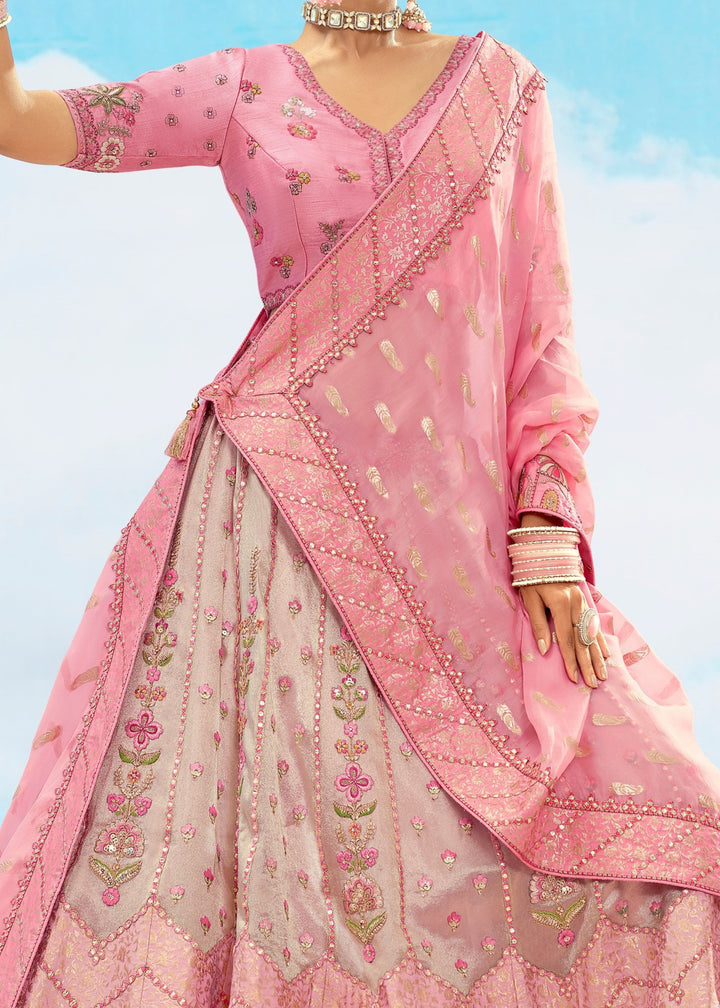 Soft Pink Silk Lehenga With Cut Work Border