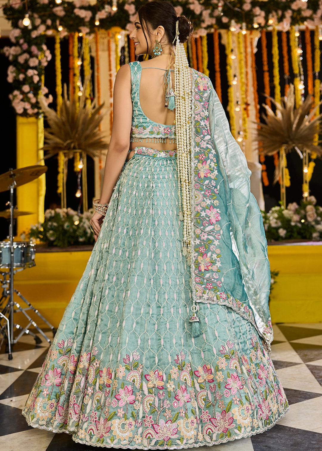 Rama Satin Silk Lehenga Choli with Sequinned Embroidered