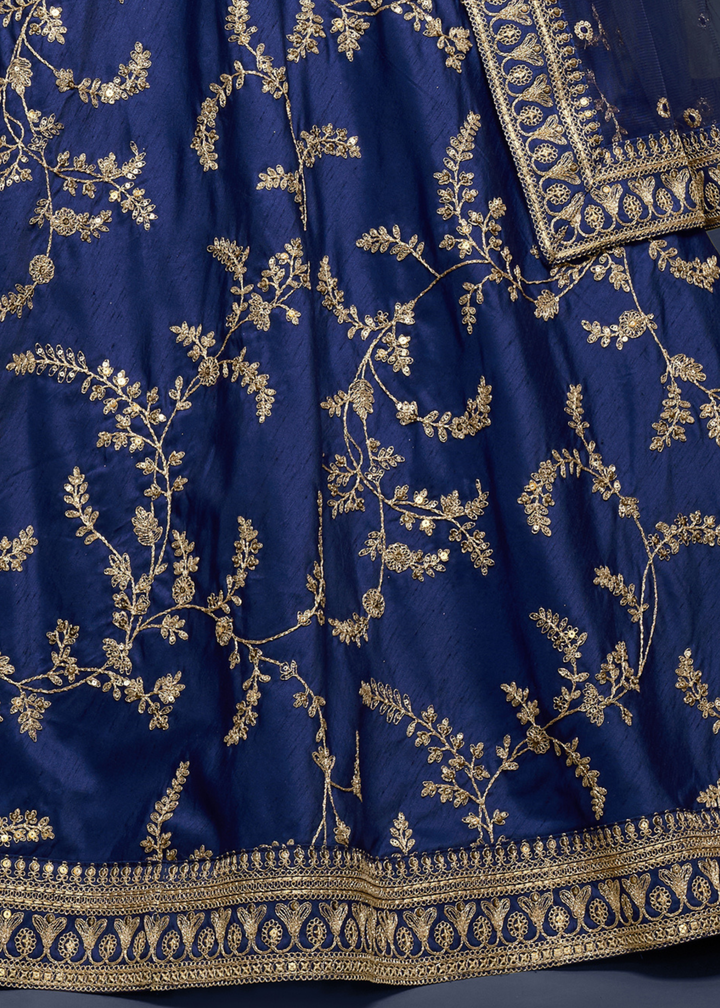 Admiral Blue Silk Lehenga Choli with Thread,Zari,Dori & Sequins work