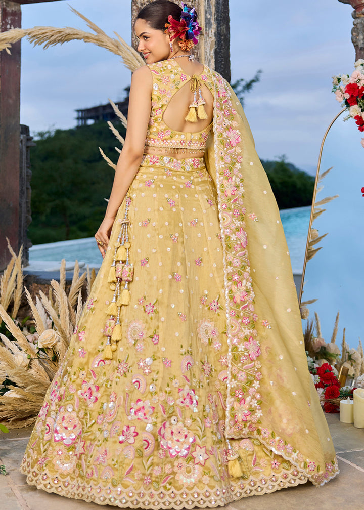 Yellow Organza Lehenga Choli with Beads & Sequince Embroidered