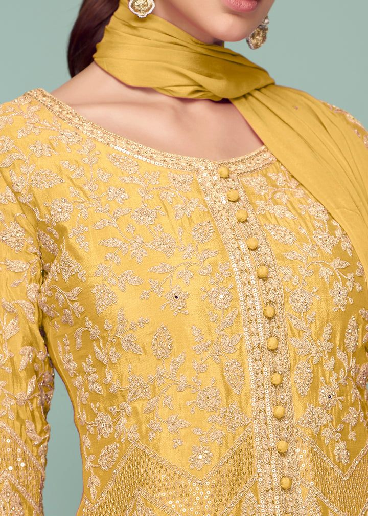 Canary Yellow Chinnon Silk Palazzo Suit