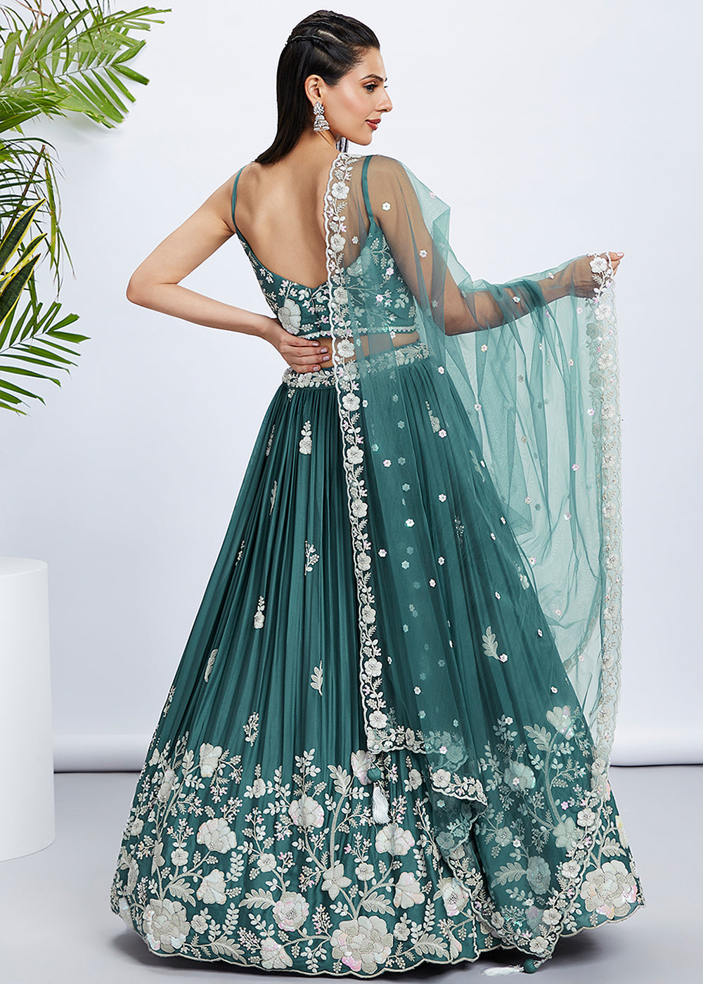Dark Cyan Blue Georgette Lehenga Choli