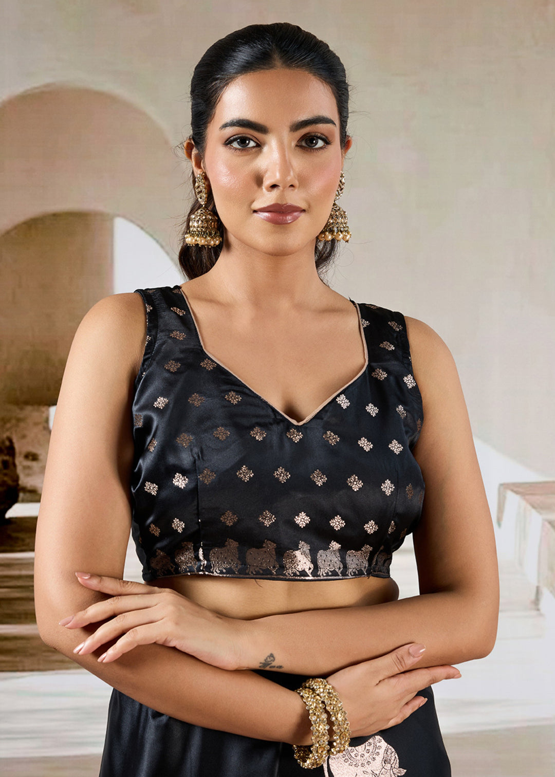 Black Pure Satin Handloom Weaving Saree